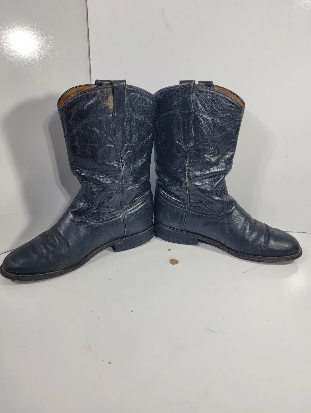 Tres Garcia Black Leather Cowboy Western Roper Boots Mens Size 6.5 Vtg Mex 25.5